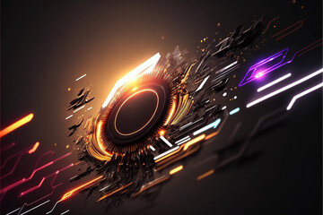 Wall Mural - Futuristic abstract background with HUDs elements and glowing lights - created with Generative AI Technology