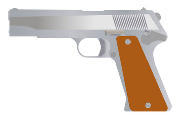 silver 9 mm pistol in profile