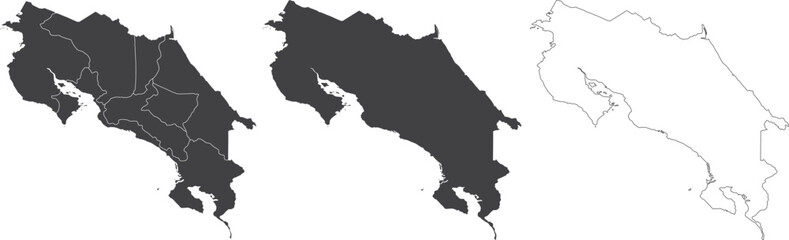 Wall Mural - set of 3 maps of costa rica - vector illustrations