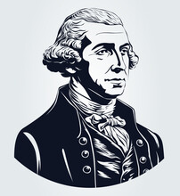 The First President Of The United States . Hand Drawn Vector Portrait.