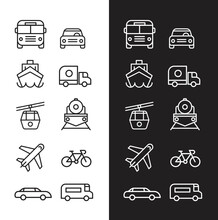 Transportation Icons Set Car Bus Truck Cycle Ropeway Train