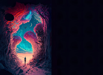 Wall Mural - Another dimension, looking to what we do not know or understand, beauty of the cosmos, spirituality, metaphysic, meditation, universe, copy space, sci-fi, illustration, generative art, colorful