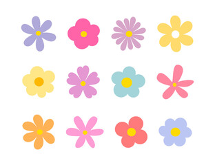 Wall Mural - cute flowers icons set illustration.