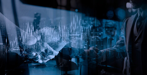 Leinwandbilder - Business Economic growth Global business network,Business strategy and Digital marketing.Data analysis of financial and banking,Customer service,Technology  data connection,Teamwork,backgrounds