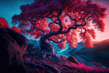 Wall Mural - illustration of beautiful Japanese maple tree with nature background