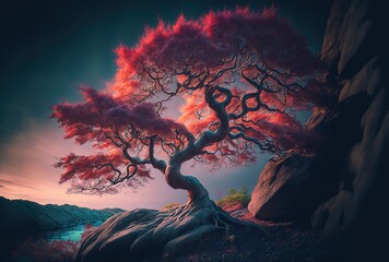 Wall Mural - illustration of beautiful Japanese maple tree with nature background