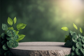 Natural stone and concrete podium in Natural green background IA Generated