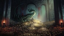 Green Dragon Treasure Fantasy Digital Painting