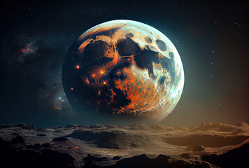 Wall Mural - super big moon planet shining over earth