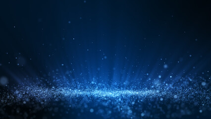Wall Mural - Glitter white blue particles stage and light shine abstract background. Flickering particles with bokeh effect.