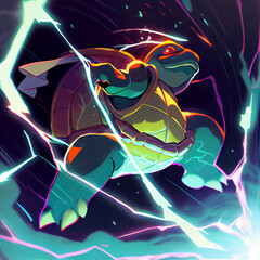 Wall Mural - Cartoon turtle charged with electricity ai art