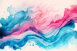 An abstract watercolor background featuring waves of blue and pink, with a visible paint watercolor texture,  illustration digital generative ai design art style