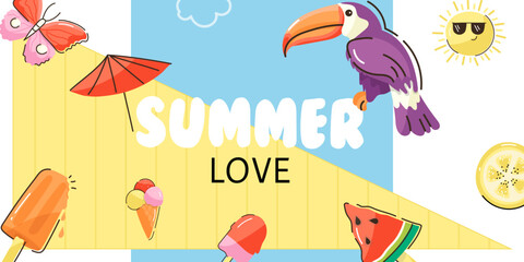 Poster - A visually appealing horizontal banner of summer time 