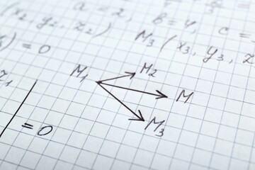 Wall Mural - Sheet of paper with different mathematical formulas, closeup