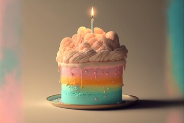 Wall Mural - Minimal stylish birthday cake in pastel colors. Generative AI
