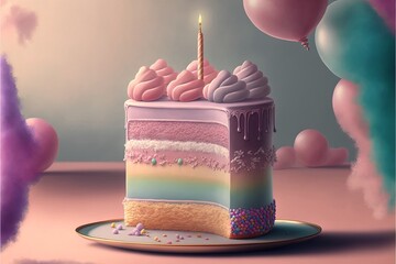 Wall Mural - Minimal stylish birthday cake in pastel colors. Generative AI