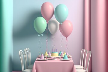 Wall Mural - Minimal stylish Birthday Party in pastel colors. Generative AI