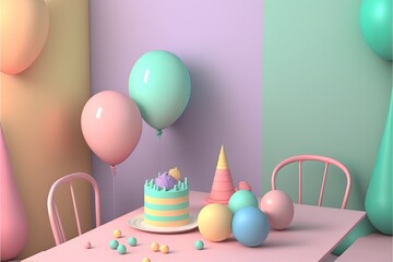 Wall Mural - Minimal stylish Birthday Party in pastel colors. Generative AI