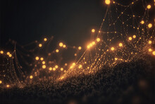 Intricate Web Of Glowing Dots And Thin, Shimmering Lines Streches Out Across A Field Of Deep Black. Plexus Tech Background. Designes Using Generative Ai.