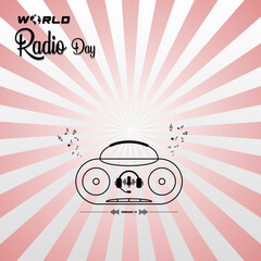 World radio day (February 13th). Minimalist poster design for social media post.