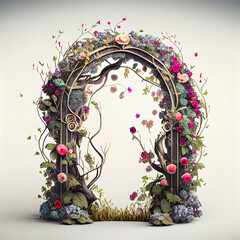 Wall Mural - Generative AI: enchanted fairy tale arch with flowers