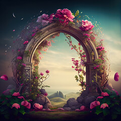 Wall Mural - generative ai: enchanted fairy tale arch with flowers