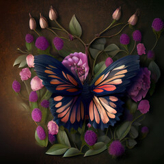 Wall Mural - Generative AI: watercolor colorful central butterfly