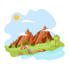 Poster - An eye catchy flat illustration of camping 