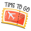 Time to go, flat doodle sticker of air ticket 