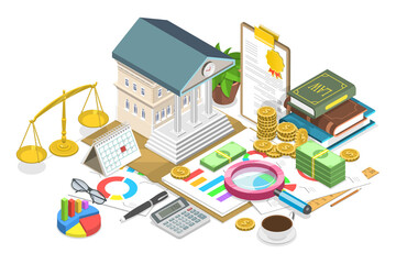 Wall Mural - 3D Isometric Flat  Conceptual Illustration of Tax Laws And Regulations