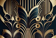 Luxury Background With Black And Golden Art Deco Pattern Over Wall