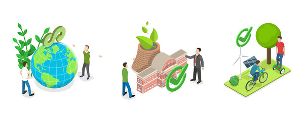 Wall Mural - 3D Isometric Flat  Conceptual Illustration of Green Technologies