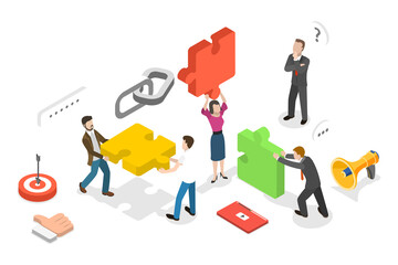 3D Isometric Flat  Conceptual Illustration of Link Building