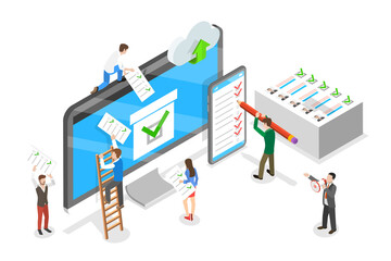 Wall Mural - 3D Isometric Flat  Conceptual Illustration of Voting Online