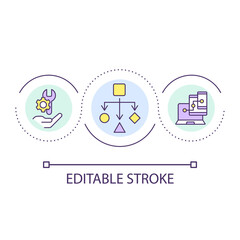 Substitutability principle loop concept icon. Computer science abstract idea thin line illustration. Writing code. Software development. Isolated outline drawing. Editable stroke. Arial font used