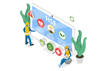 Wall Mural - 3D Isometric Flat  Conceptual Illustration of HSE - Health Safety Environment