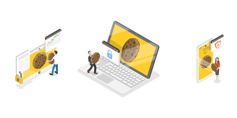3D Isometric Flat  Conceptual Illustration of Web Cookie