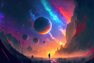 Canvas Print - Cosmos scenery, sky on another planet, fantasy digital illustration