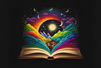 Canvas Print - illustration, magical and multicolored open book, fantasy, 3D illustration