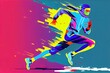 very colourful pop art style illustration of a man running, generative ai