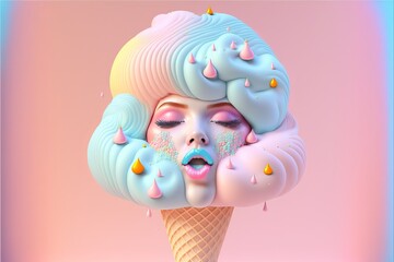 Wall Mural - Extreme colorful fashionable woman with crazy rainbow colored hairs. Generative AI