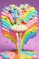 Wall Mural - Extreme colorful fashionable woman with crazy rainbow colored hairs. Generative AI