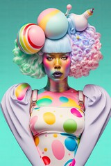 Wall Mural - Extreme colorful fashionable woman with crazy rainbow colored hairs. Generative AI