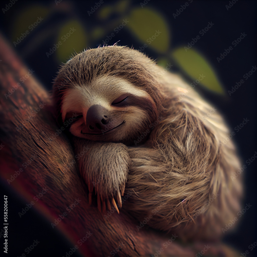 Small cute sleeping sloth, sleeping animal, generative ai  display picture 2