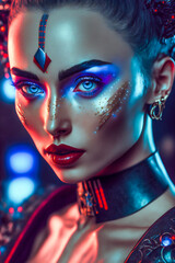 Wall Mural - Futuristic Cyberpunk Girl.  Image created with Generative AI technology.