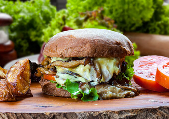 Wall Mural - Delicious hamburger with Australian bread meat and vegetables