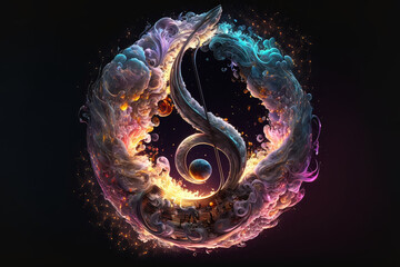 Wall Mural - Generative AI. Abstract picture music instrument. Modern cosmos particle-style picture of the music.