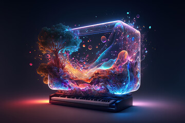 Wall Mural - Generative AI. Abstract picture music instrument. Modern cosmos particle-style picture of the music.