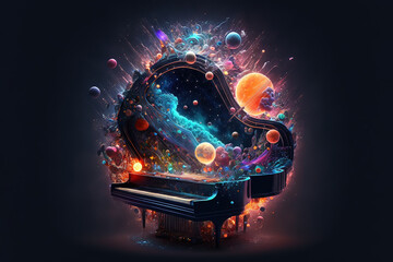 Wall Mural - Generative AI. Abstract picture music instrument. Modern cosmos particle-style picture of the music.