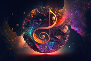 Wall Mural - Generative AI. Abstract picture music instrument. Modern cosmos particle-style picture of the music.